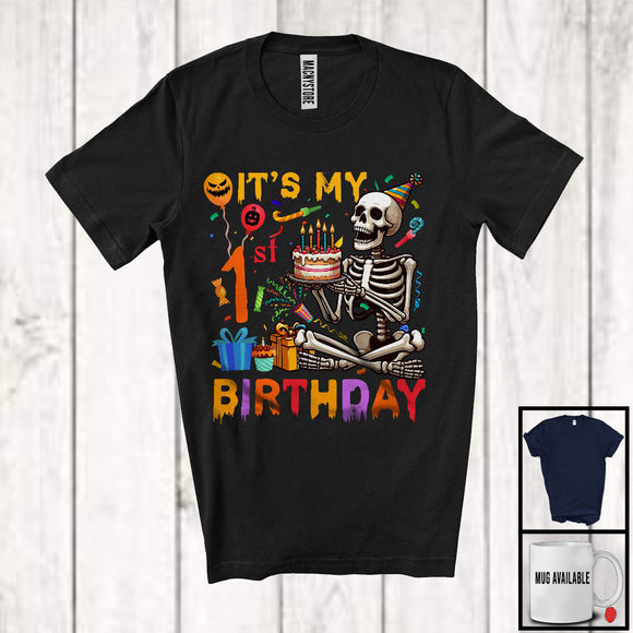 MacnyStore - It's My 1st Birthday; Joyful 1st Birthday Celebration Halloween Skeleton; Family Group T-Shirt