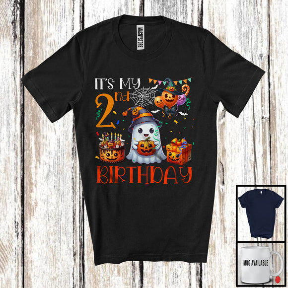 MacnyStore - It's My 2nd Happy Birthday, Adorable Halloween Costume Birthday Boo Ghost, Pumpkin Cake T-Shirt