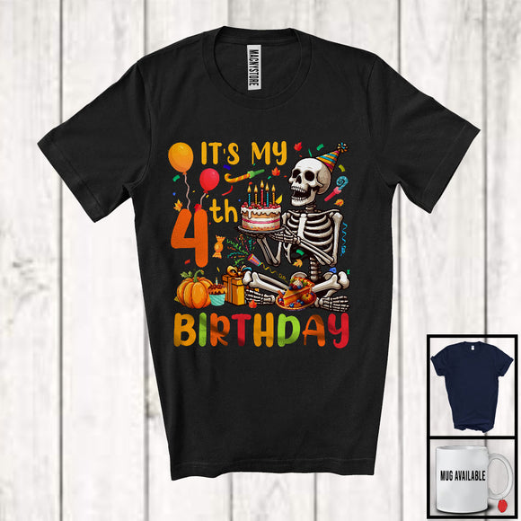 MacnyStore - It's My 4th Birthday; Joyful 4th Birthday Celebration Thanksgiving Skeleton; Family Group T-Shirt