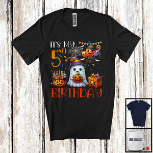 MacnyStore - It's My 5th Happy Birthday, Adorable Halloween Costume Birthday Boo Ghost, Pumpkin Cake T-Shirt