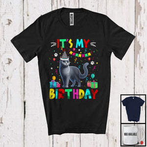 MacnyStore - It's My Birthday; Adorable Birthday Party Celebration Russian Blue Cat Owner Lover; Family T-Shirt