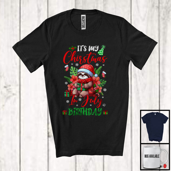 MacnyStore - It's My Christmas In July Birthday, Adorable X-mas Santa Sloth Animal, Matching Family Group T-Shirt