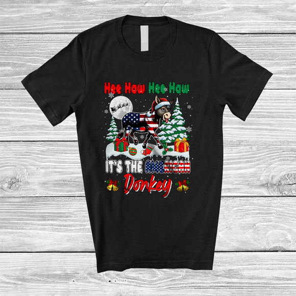 MacnyStore - It's The American Donkey; Amazing Christmas Lights Santa American Family; Donkey Farmer T-Shirt