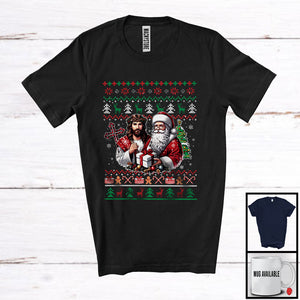 MacnyStore - Jesus And Santa As Friends; Awesome Christmas Sweater Plaid Cross; X-mas Family Group T-Shirt