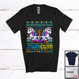 MacnyStore - Jewnicorn; Adorable Hanukkah Chanukah Sweater Rainbow Two Unicorns; Dreidel Menorah Family T-Shirt