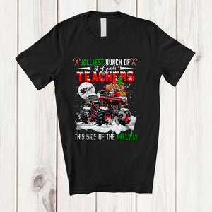 MacnyStore - Jolliest Bunch Of 1st Grade This Side Of The Hallway; Merry Christmas Santa On Monster Truck T-Shirt