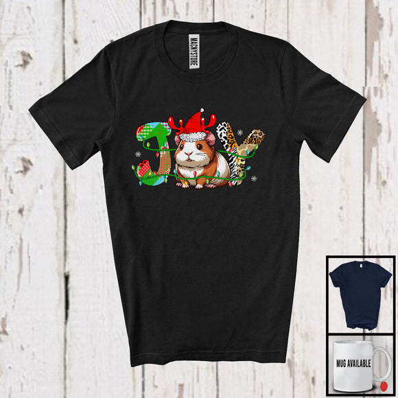 MacnyStore - Joy; Amusing Christmas Lights Santa Guinea Pig Reindeer Santa; Leopard Plaid Family Group T-Shirt