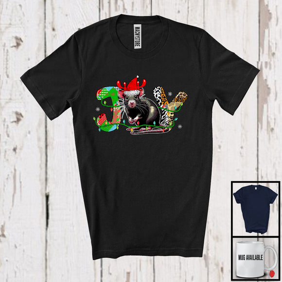 MacnyStore - Joy; Amusing Christmas Lights Santa Rat Reindeer Santa; Leopard Plaid Family Group T-Shirt