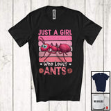 MacnyStore - Just A Girl Who Loves Ants, Humorous Summer Pink Retro Flowers Ants, Insects Lover T-Shirt