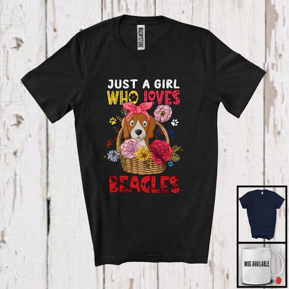 MacnyStore - Just A Girl Who Loves Beagle; Adorable Dog In Floral Flowers Basket; Family Group T-Shirt