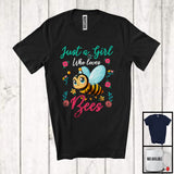 MacnyStore - Just A Girl Who Loves Bees, Colorful Summer Vacation Flowers Bees, Insects Lover T-Shirt