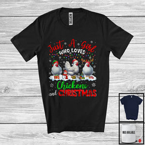 MacnyStore - Just A Girl Who Loves Chickens And Christmas; Awesome X-mas Lights Chicken; Farmer Farm T-Shirt