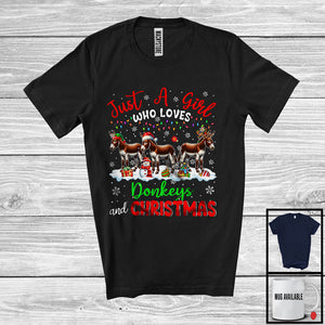 MacnyStore - Just A Girl Who Loves Chickens And Donkeys; Awesome X-mas Lights Donkey; Farmer Farm Animals T-Shirt