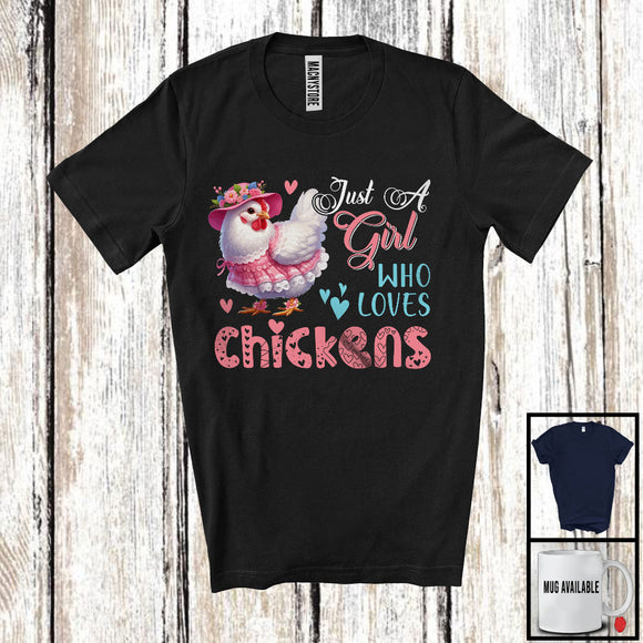 MacnyStore - Just A Girl Who Loves Chickens; Lovely Flowers Floral Farm Animal Chicken; Farmer Lover T-Shirt