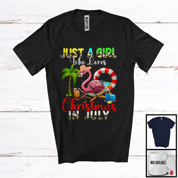 MacnyStore - Just A Girl Who Loves Christmas In July, Lovely Summer Vacation Flamingo, Leopard Hawaiian Proud T-Shirt