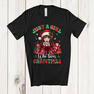 MacnyStore - Just A Girl Who Loves Christmas; Adorable X-mas Girl Women Drink Coffee; Groovy Family T-Shirt