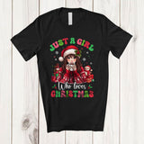 MacnyStore - Just A Girl Who Loves Christmas; Adorable X-mas Girl Women Drink Coffee; Groovy Family T-Shirt