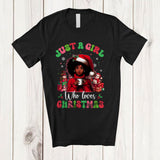 MacnyStore - Just A Girl Who Loves Christmas; Adorable X-mas Little Afro Women Drink Coffee; Groovy Family T-Shirt