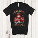 MacnyStore - Just A Girl Who Loves Christmas; Adorable X-mas Little Girl Women Drink Coffee; Groovy Family T-Shirt