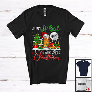 MacnyStore - Just A Girl Who Loves Christmas; Humorous Santa Beer Snowing Around; Drinking Drunker T-Shirt