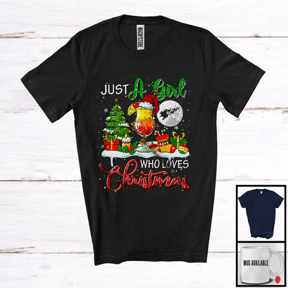 MacnyStore - Just A Girl Who Loves Christmas; Humorous Santa Cocktail Snowing Around; Drinking Drunker T-Shirt