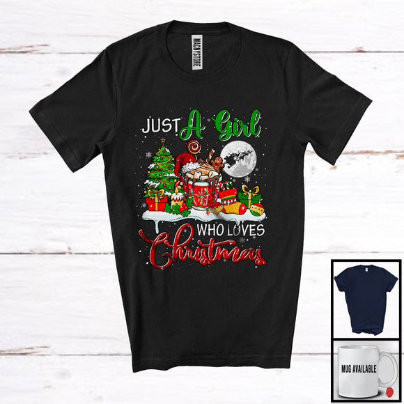 MacnyStore - Just A Girl Who Loves Christmas; Humorous Santa Coffee Snowing Around; Coffee Lover T-Shirt