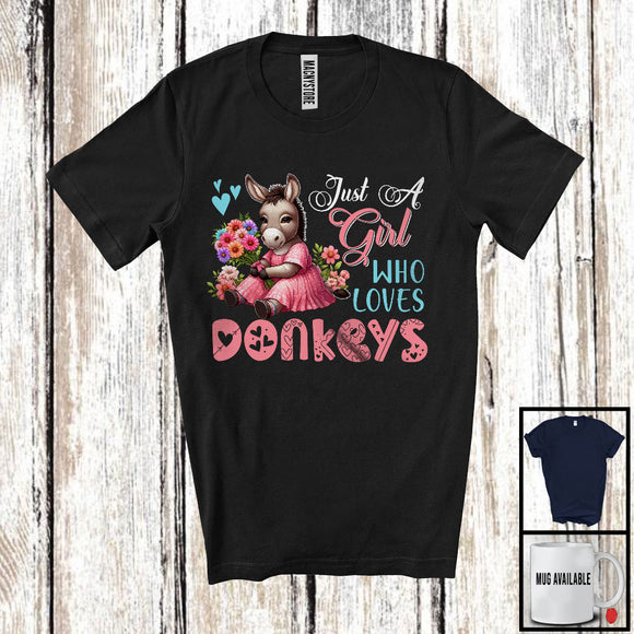 MacnyStore - Just A Girl Who Loves Donkeys; Lovely Flowers Floral Farm Animal Donkey; Farmer Lover T-Shirt