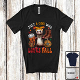 MacnyStore - Just A Girl Who Loves Fall, Adorable Ferret Wild Animal Coffee Lover, Plaid Sunflowers T-Shirt