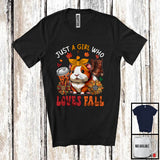 MacnyStore - Just A Girl Who Loves Fall, Adorable Guinea Pig Wild Animal Coffee Lover, Plaid Sunflowers T-Shirt