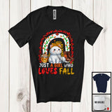 MacnyStore - Just A Girl Who Loves Fall; Awesome Thanksgiving Autumn Leopard Rainbow Cat; Family T-Shirt