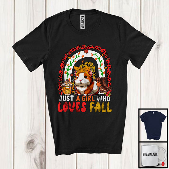 MacnyStore - Just A Girl Who Loves Fall; Awesome Thanksgiving Autumn Leopard Rainbow Guinea Pig; Family T-Shirt