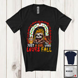 MacnyStore - Just A Girl Who Loves Fall; Awesome Thanksgiving Autumn Leopard Rainbow Sloth; Family T-Shirt