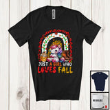 MacnyStore - Just A Girl Who Loves Fall; Awesome Thanksgiving Autumn Leopard Rainbow Unicorn; Family T-Shirt