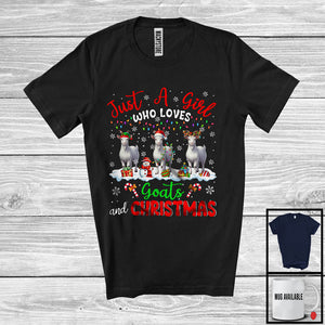 MacnyStore - Just A Girl Who Loves Goats And Christmas; Awesome X-mas Lights Goat; Farmer Farm Animals T-Shirt