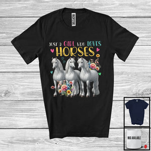 MacnyStore - Just A Girl Who Loves Horses; Adorable Farm Animal Lover; Matching Girls Farmer Group T-Shirt