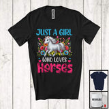 MacnyStore - Just A Girl Who Loves Horses; Adorable Flowers Floral Farm Animals Lover; Farmer Group T-Shirt