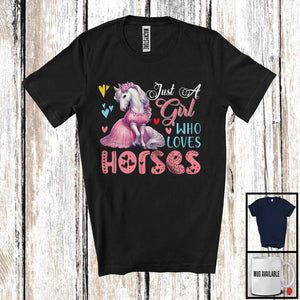 MacnyStore - Just A Girl Who Loves Horses; Lovely Flowers Floral Farm Animal Horse; Farmer Lover T-Shirt