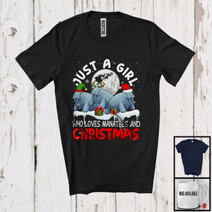 MacnyStore - Just A Girl Who Loves Manatees And Christmas; Joyful X-mas Santa Manatee; Sea Animal Lover T-Shirt