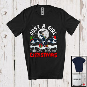 MacnyStore - Just A Girl Who Loves Orcas And Christmas; Joyful X-mas Santa Orca; Sea Animal Lover T-Shirt