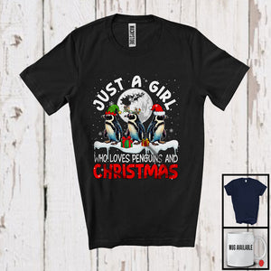 MacnyStore - Just A Girl Who Loves Penguins And Christmas; Joyful X-mas Santa Penguin; Animal Lover T-Shirt