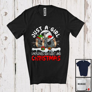 MacnyStore - Just A Girl Who Loves Sea Lions And Christmas; Joyful X-mas Santa Sea Lion; Sea Animal Lover T-Shirt