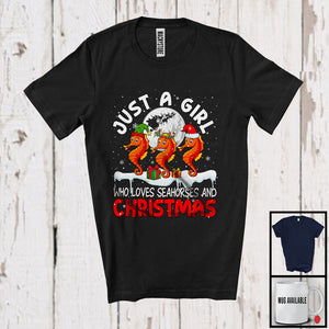 MacnyStore - Just A Girl Who Loves Seahorses And Christmas; Joyful X-mas Santa Seahorses; Sea Animal Lover T-Shirt