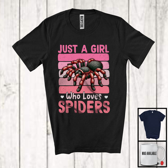 MacnyStore - Just A Girl Who Loves Spiders, Humorous Summer Pink Retro Flowers Spiders, Insects Lover T-Shirt