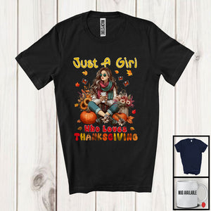 MacnyStore - Just A Girl Who Loves Thanksgiving; Adorable Fall Pumpkin Flowers Women Girls; Family Group T-Shirt