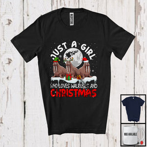 MacnyStore - Just A Girl Who Loves Walruses And Christmas; Joyful X-mas Santa Walrus; Sea Animal Lover T-Shirt