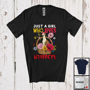 MacnyStore - Just A Girl Who Loves Whippets; Adorable Dog In Floral Flowers Basket; Family Group T-Shirt