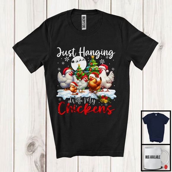 MacnyStore - Just Hanging With My Chickens; Adorable Christmas Tree Snowing; X-mas Animal Lover T-Shirt