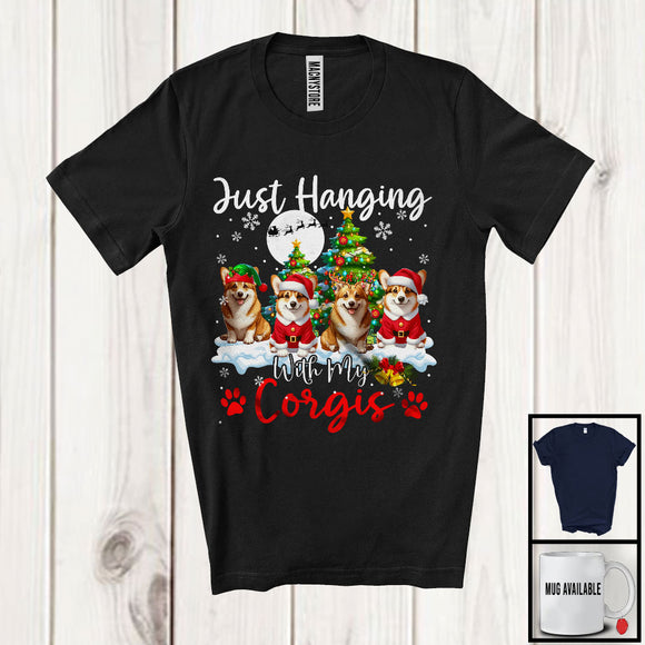 MacnyStore - Just Hanging With My Corgis; Adorable Christmas Tree Snowing; X-mas Animal Lover T-Shirt