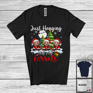 MacnyStore - Just Hanging With My Ferrets; Adorable Christmas Three Santa Elf Ferrets; Animal Lover T-Shirt