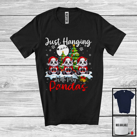 MacnyStore - Just Hanging With My Pandas; Adorable Christmas Three Santa Elf Pandas; Animal Lover T-Shirt